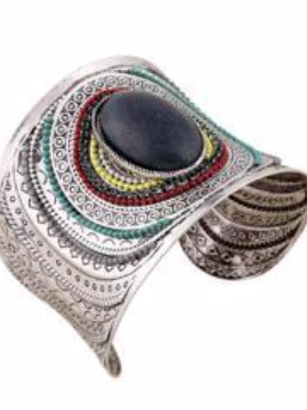Womens Antique Silver Vintage Bracelet Black Stone Charm Cuff‎